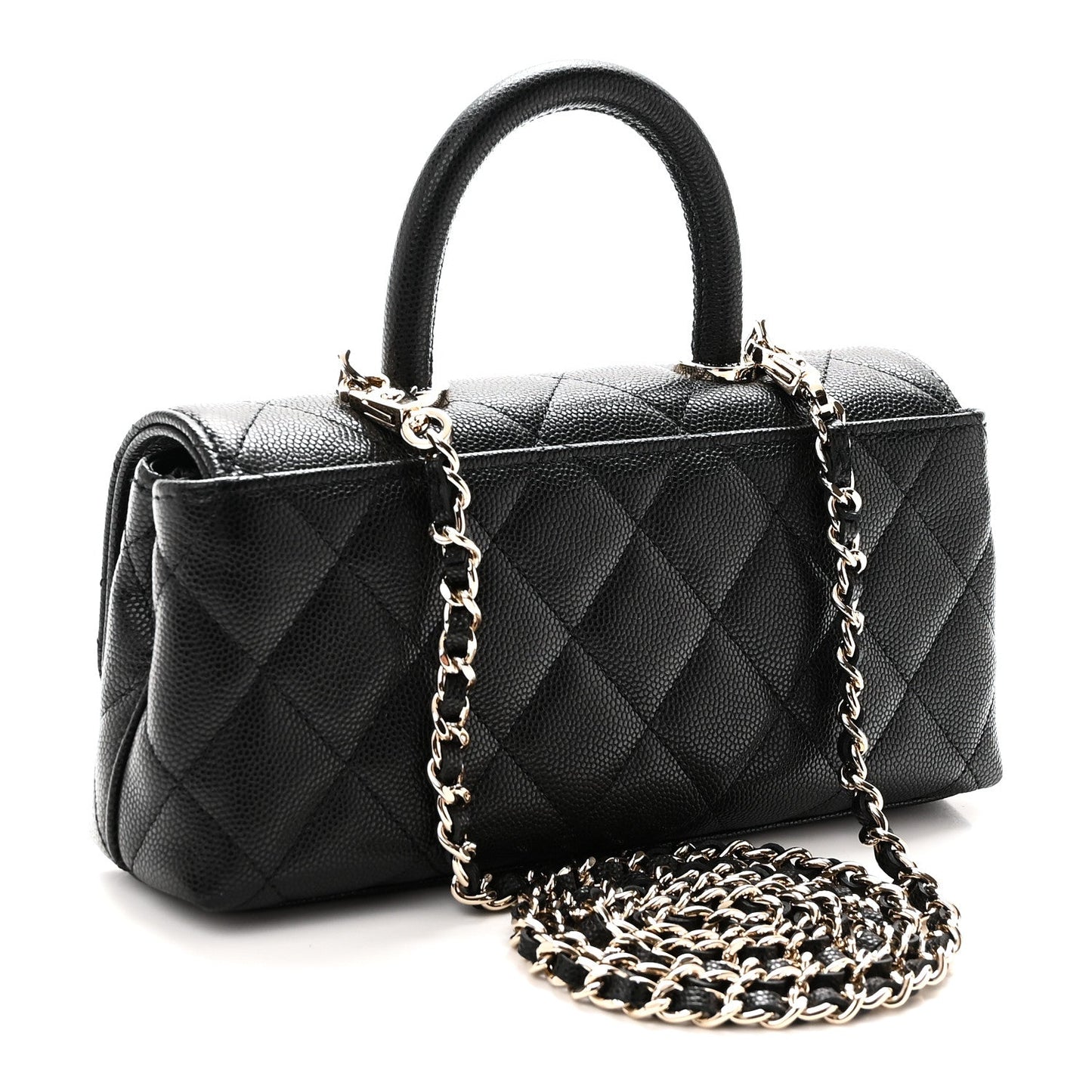 Caviar Quilted Coco Handle East West Clutch With Chain Black