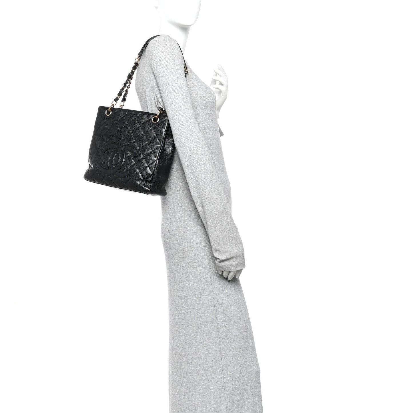 Caviar Quilted Petit Shopping Tote PST Black