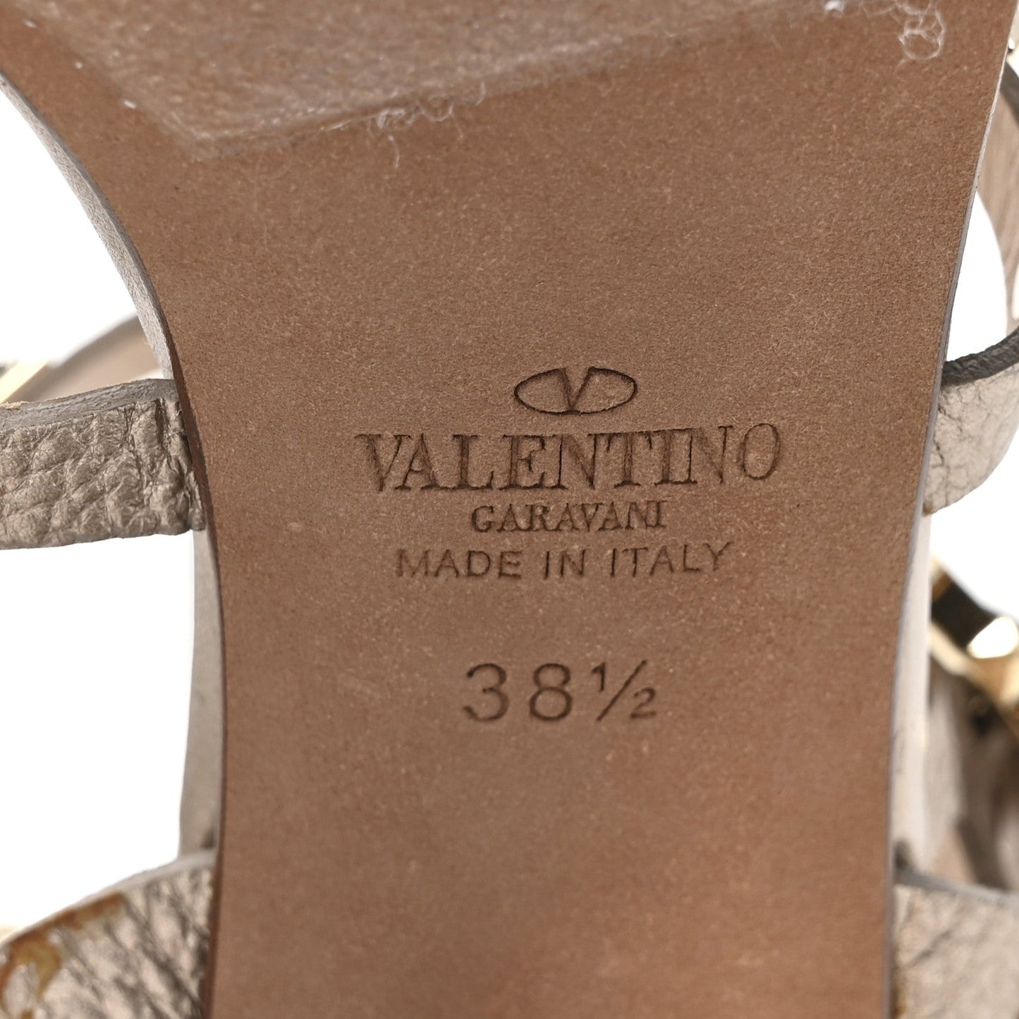 Metallic Calfskin Rockstud 90mm City Sandals 38.5 Antique Brass