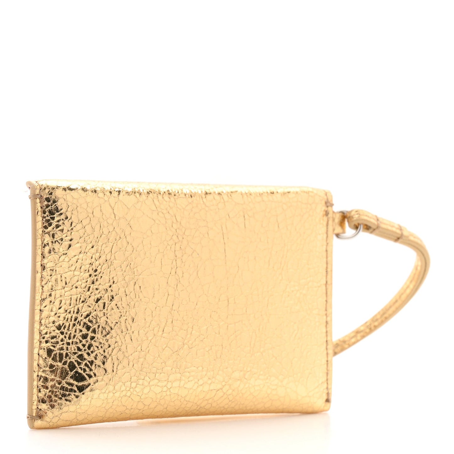 Metallic Lambskin Card Holder With Strap Gold