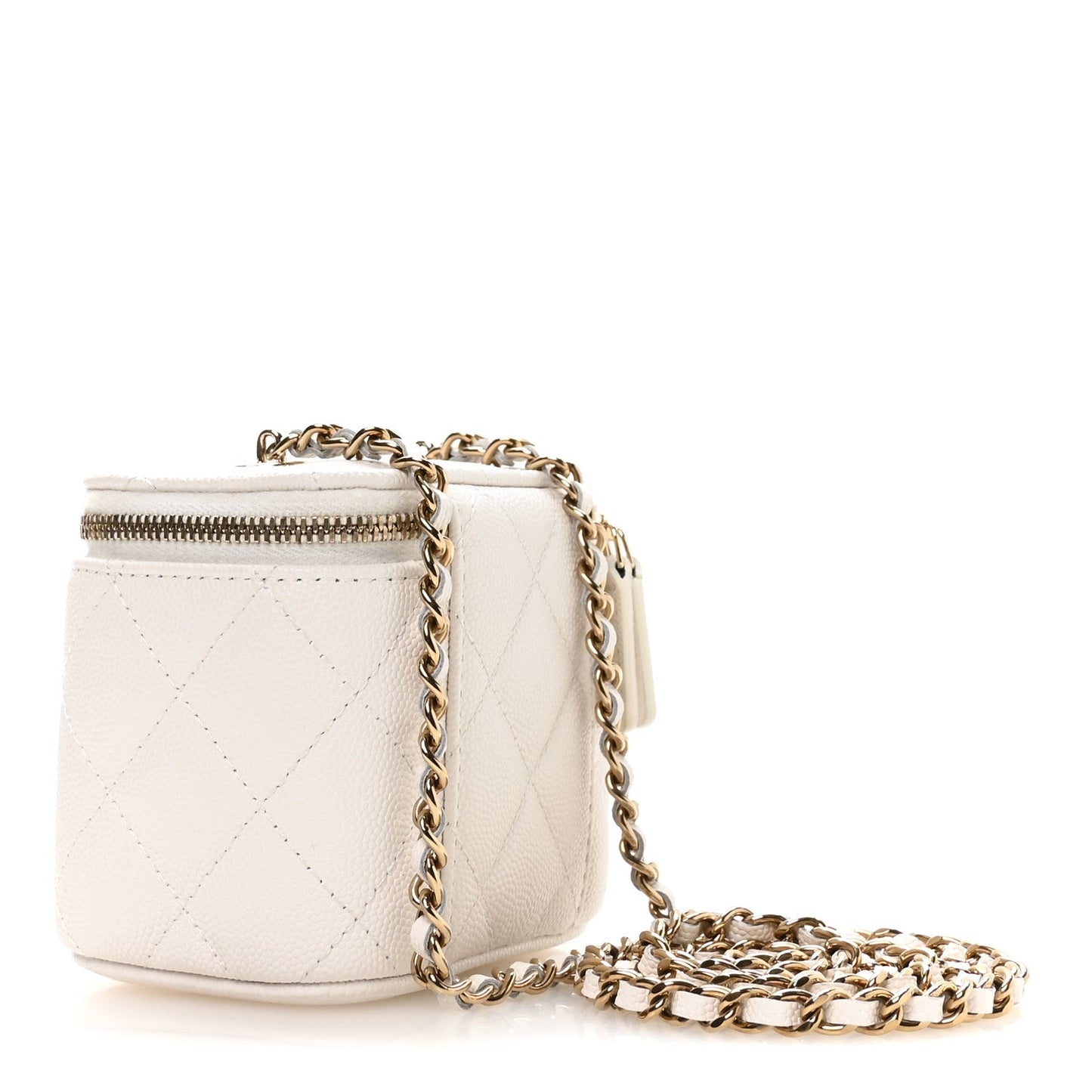 Caviar Quilted Mini Vanity Case With Chain White