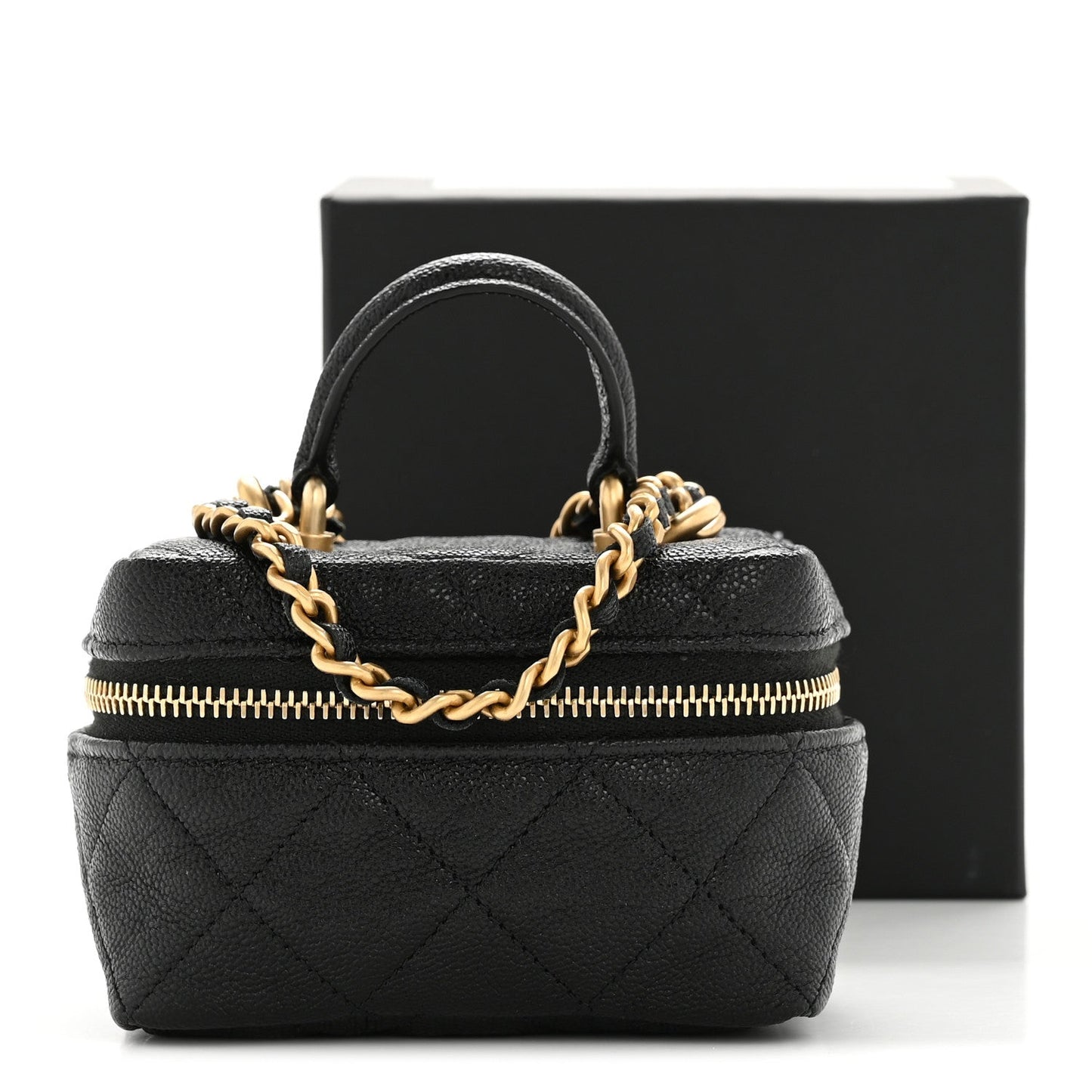 Caviar Quilted Mini Top Handle Vanity With Chain Black