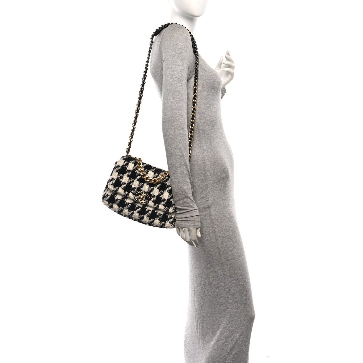 Tweed Quilted Medium Chanel 19 Flap Black Ecru White