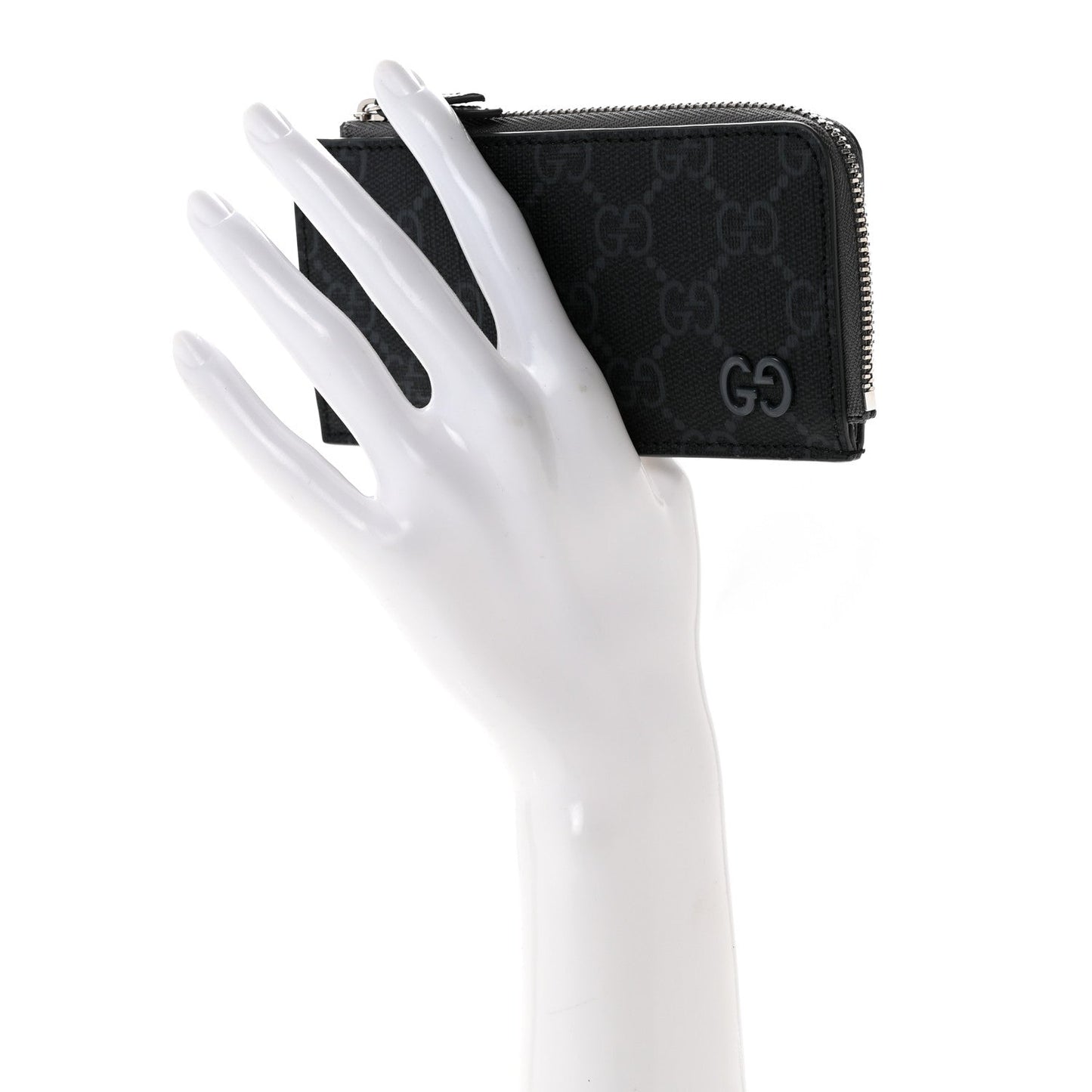 GG Supreme Monogram Zip Card Case Black Grey