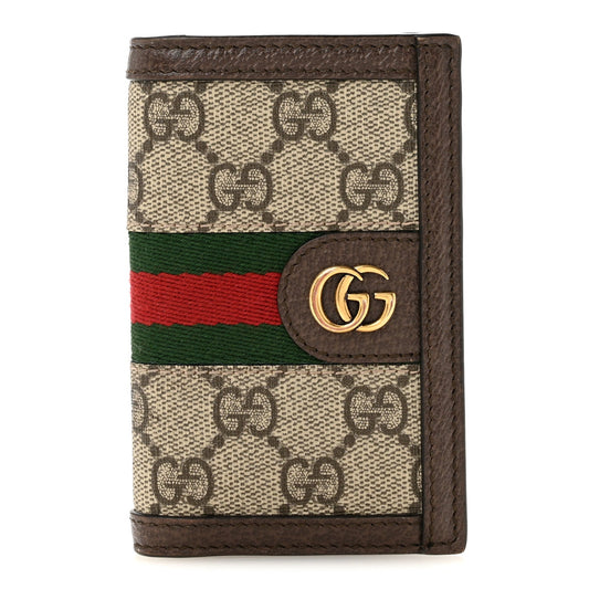 GG Supreme Monogram Web Ophidia Card Case Beige Ebony Electric Green