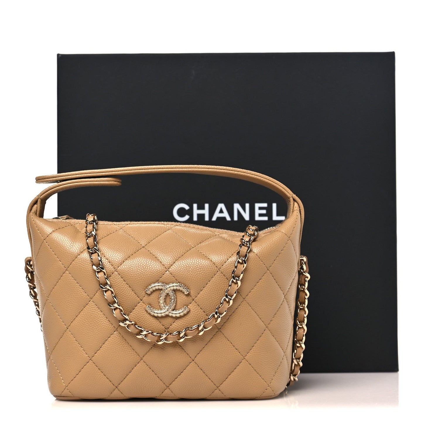 Caviar Quilted Hobo Dark Beige
