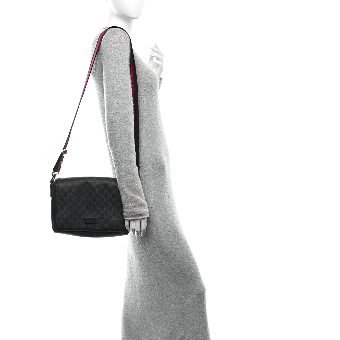 GG Supreme Monogram Appia Calfskin Web Crossbody Bag Black Grey