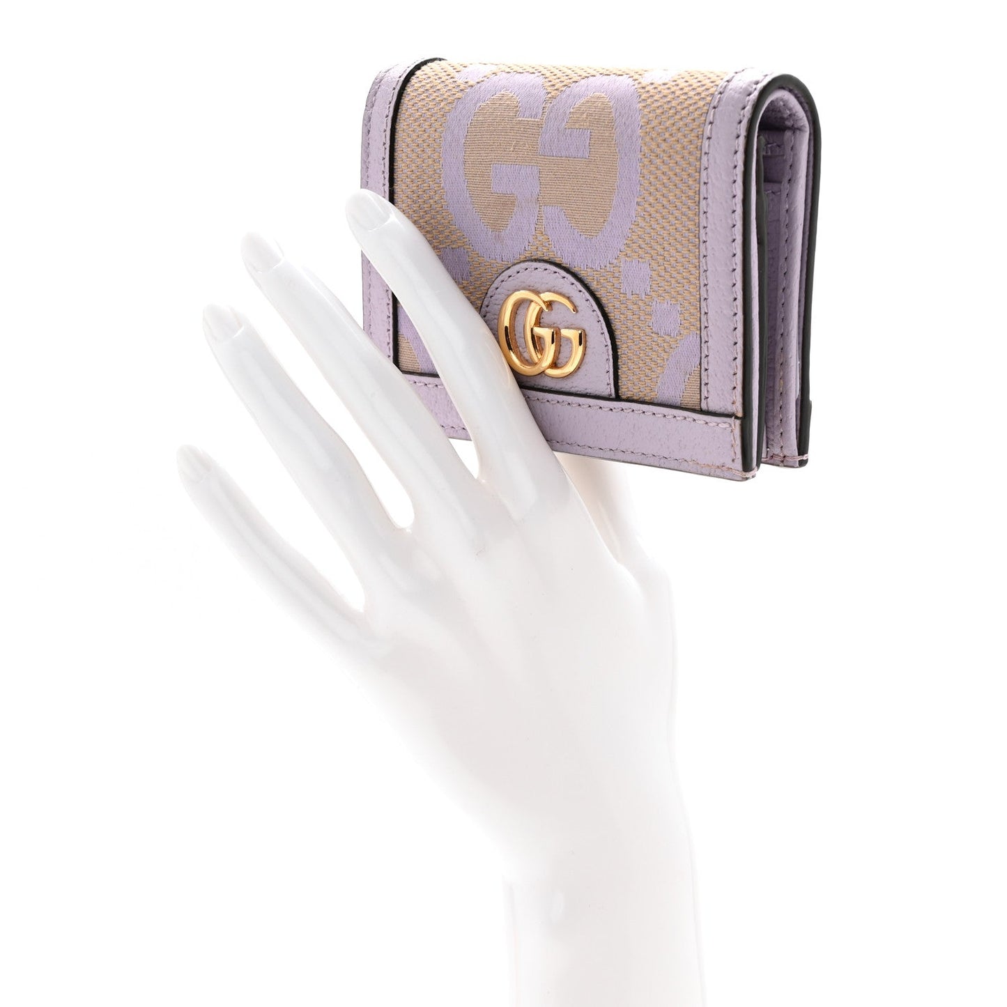 Monogram Jumbo GG Textured Dollar Calfskin Ophidia Card Case Beige Lapis