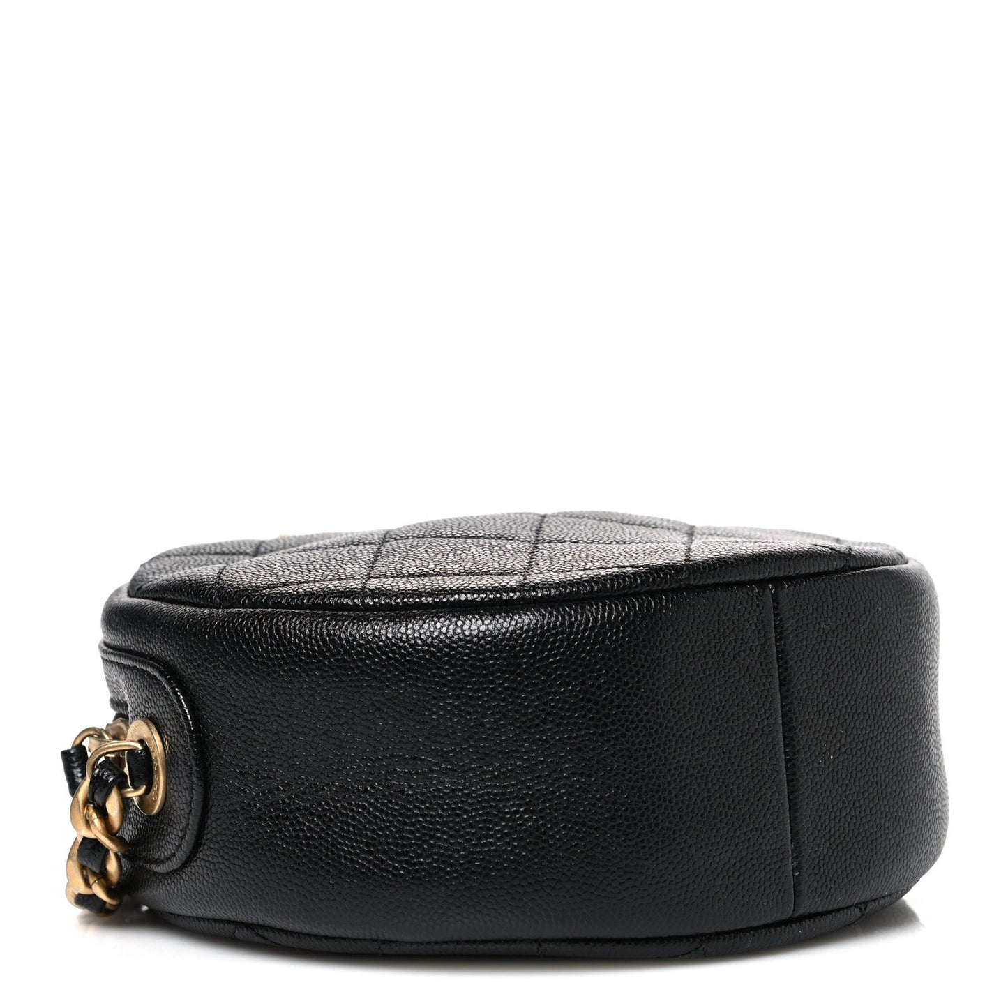 Caviar Quilted Small Round Bag With Chain Black