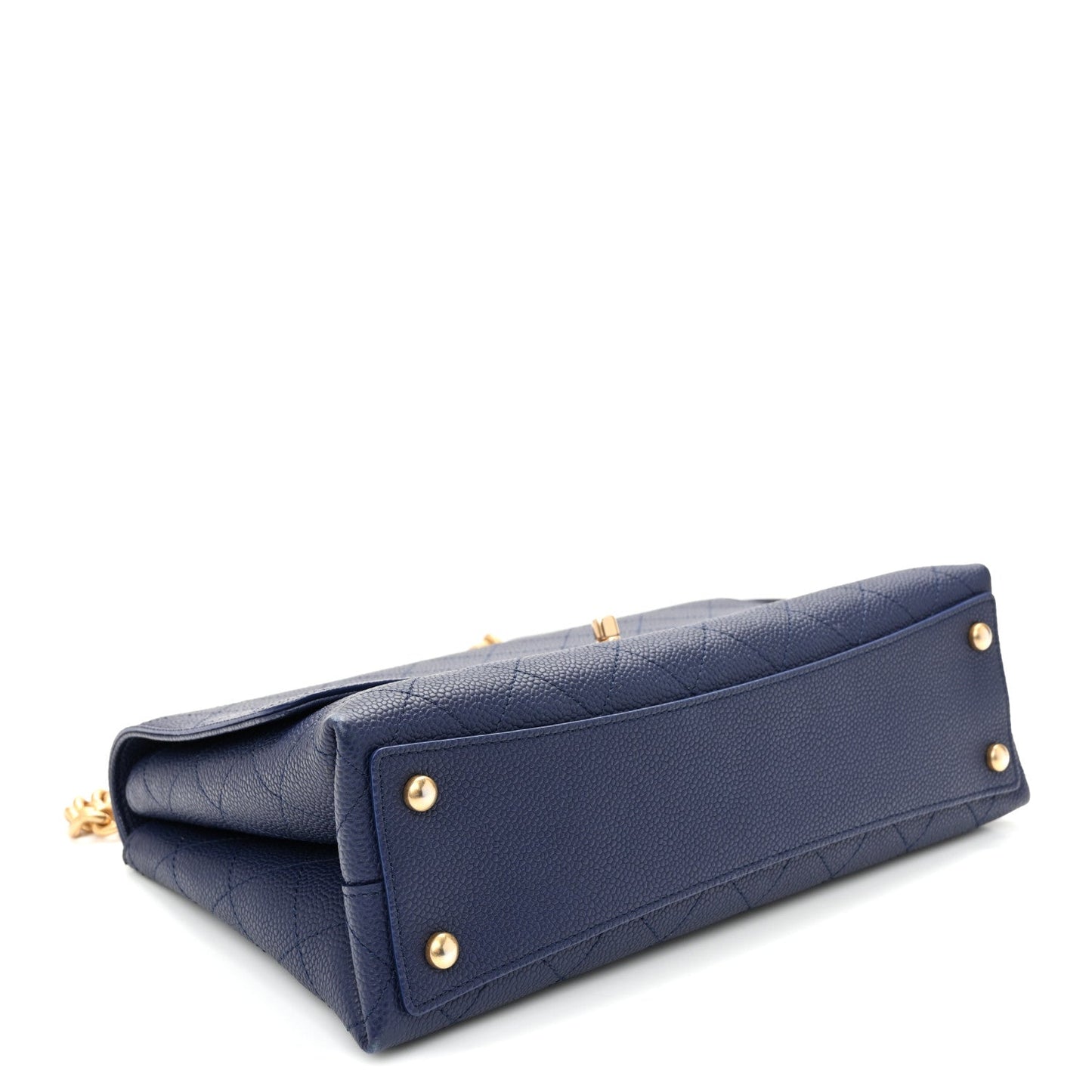 Caviar Diamond Stitched Top Handle Flap Navy