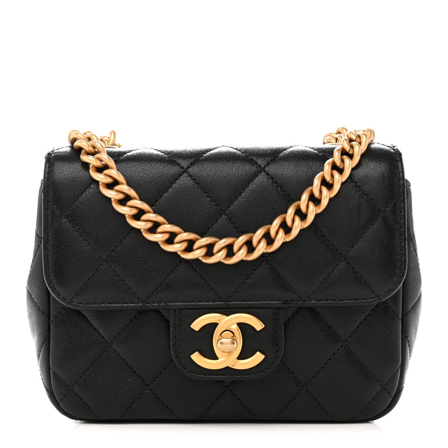Shiny Goatskin Quilted Mini Chain Strap Flap Black