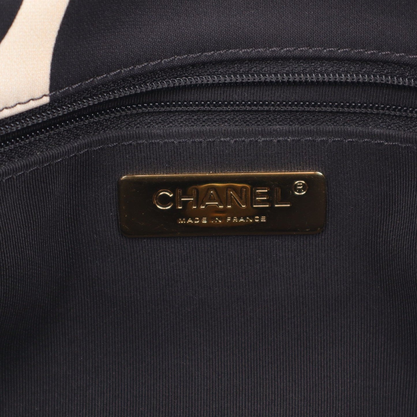 Fabric Printed Large Chanel 19 Flap Black Ecru