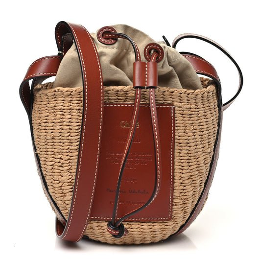 X MIFUKO Raffia Calfskin Basket Shoulder Bag Brown