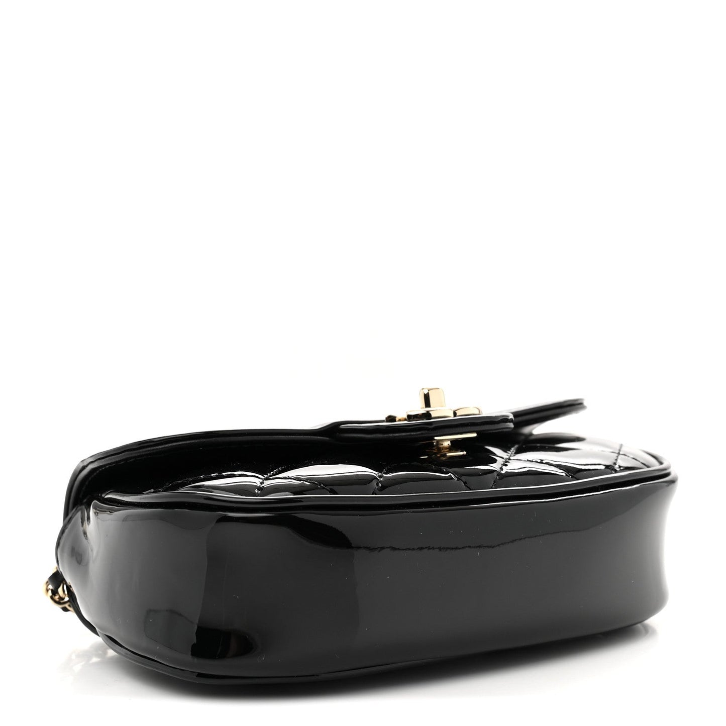 Patent Calfskin Quilted Mini Clutch Black