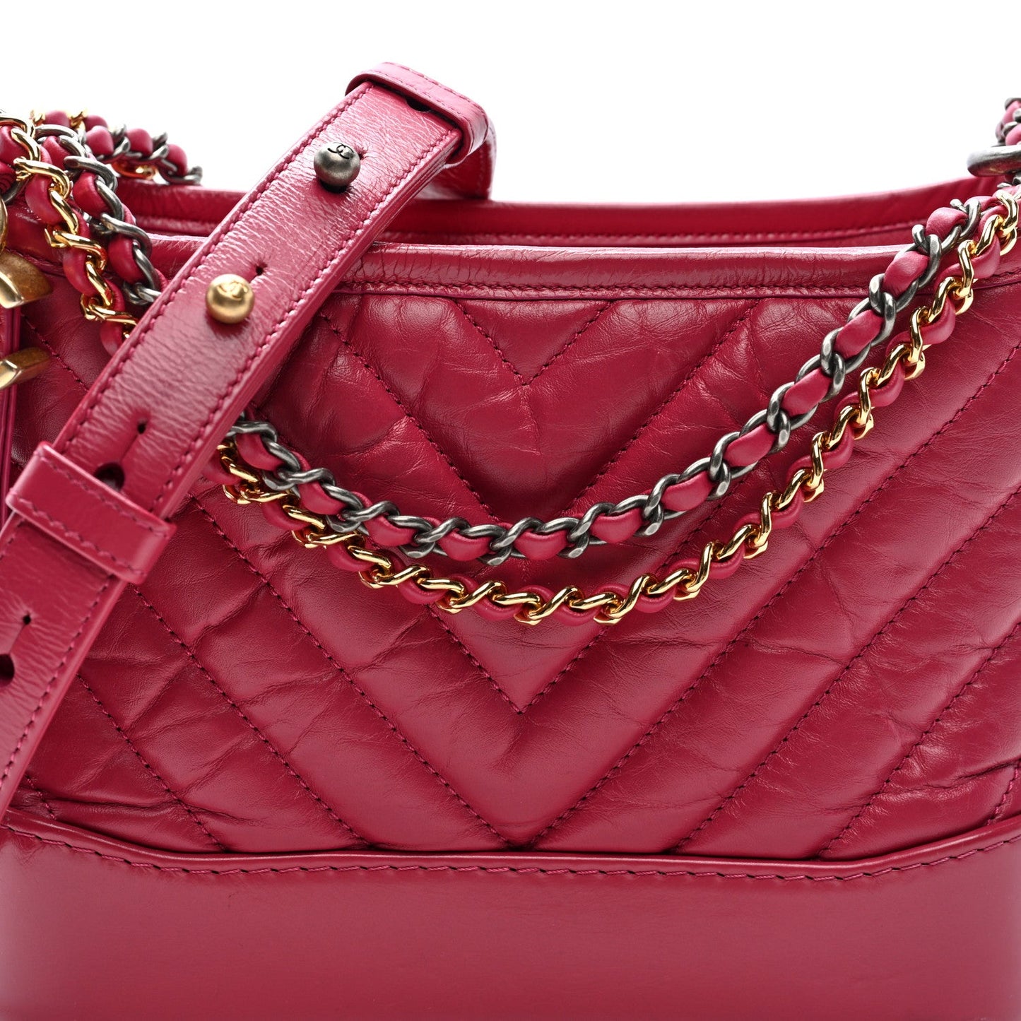 Aged Calfskin Chevron Quilted Small Gabrielle Hobo Dark Pink
