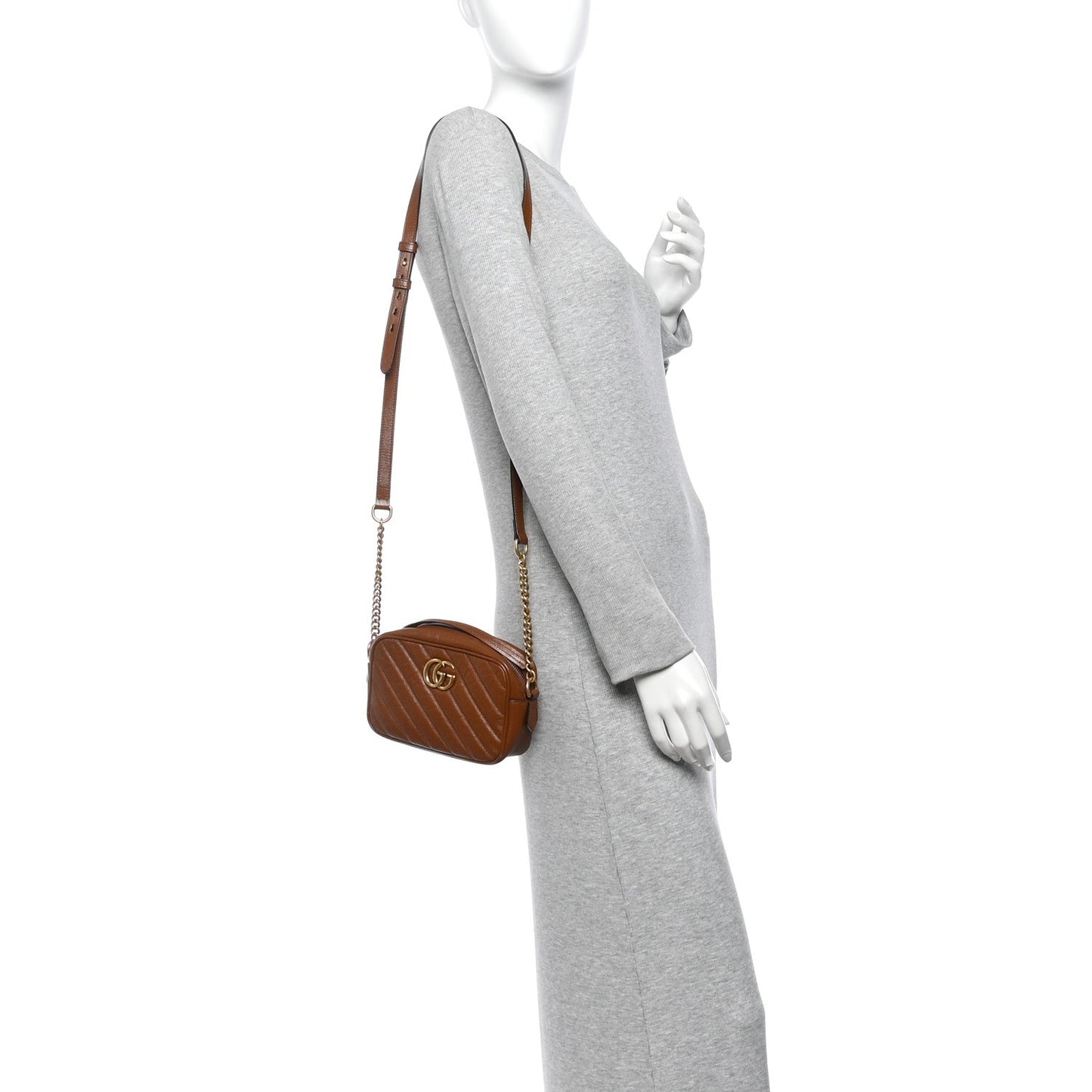 Glazed Calfskin Matelasse Diagonal Mini GG Marmont Chain Shoulder Bag Cuir