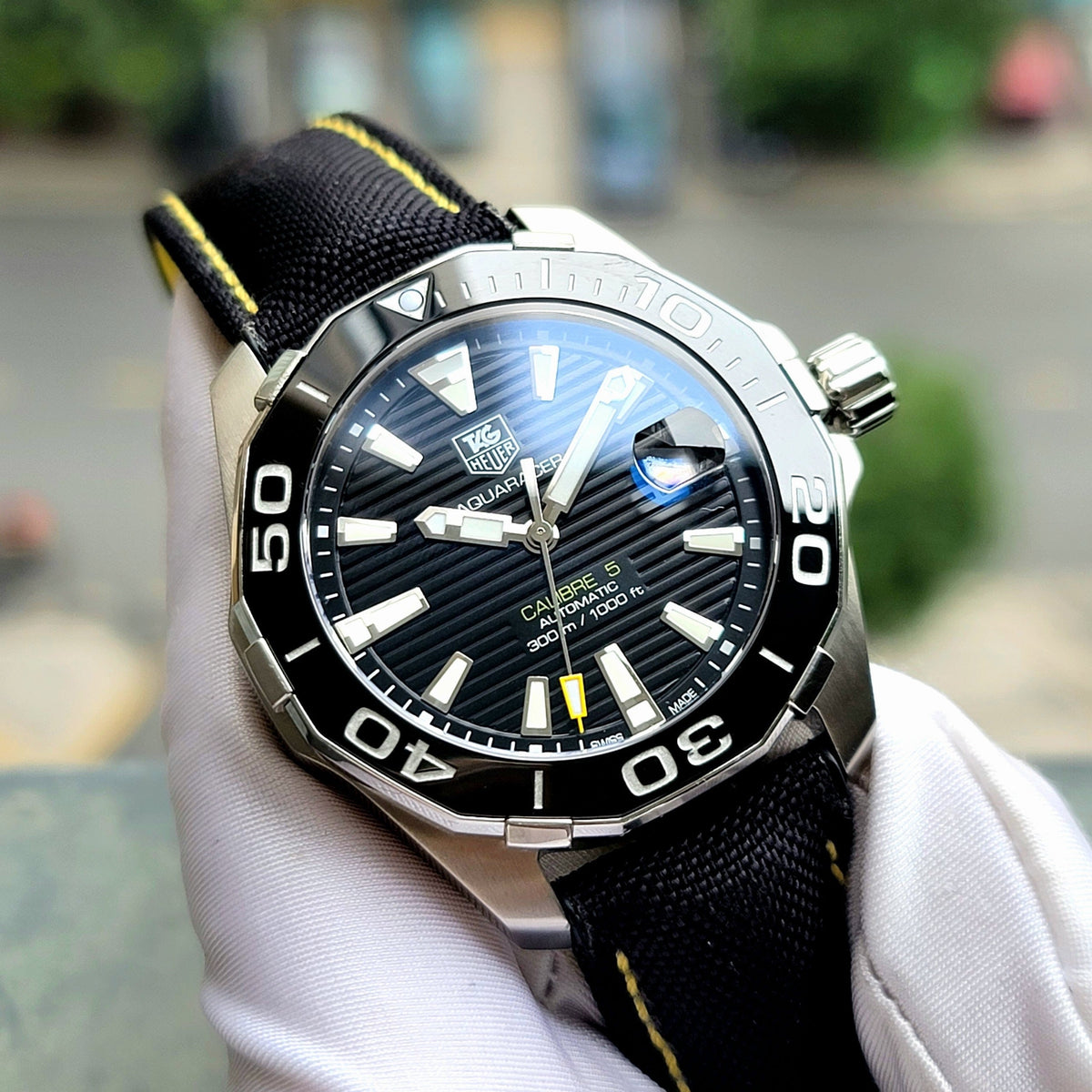 Tag Heuer Aquaracer Calibre 5 Automatic Black Dial Black Nylon Strap Watch for Men - WAY211A.FC6362