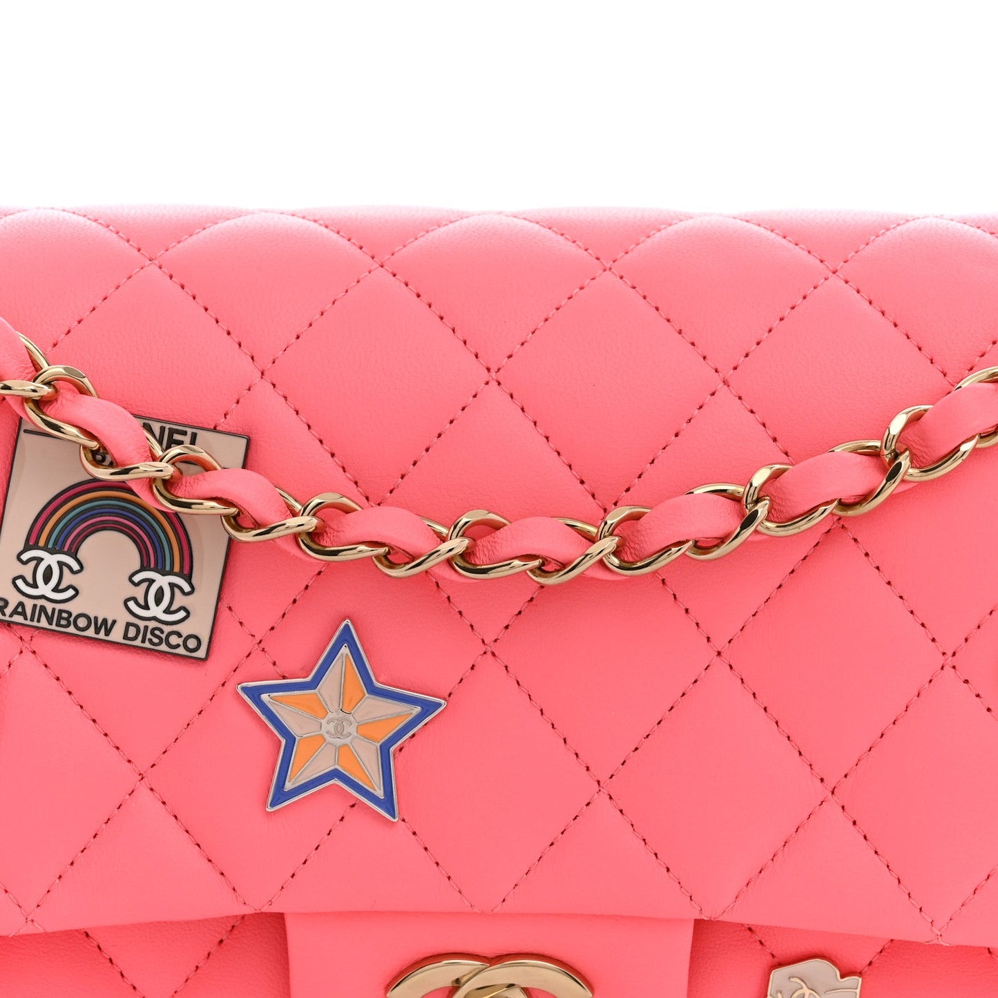 Lambskin Quilted Medium Hollywood Charms Double Flap Coral Pink