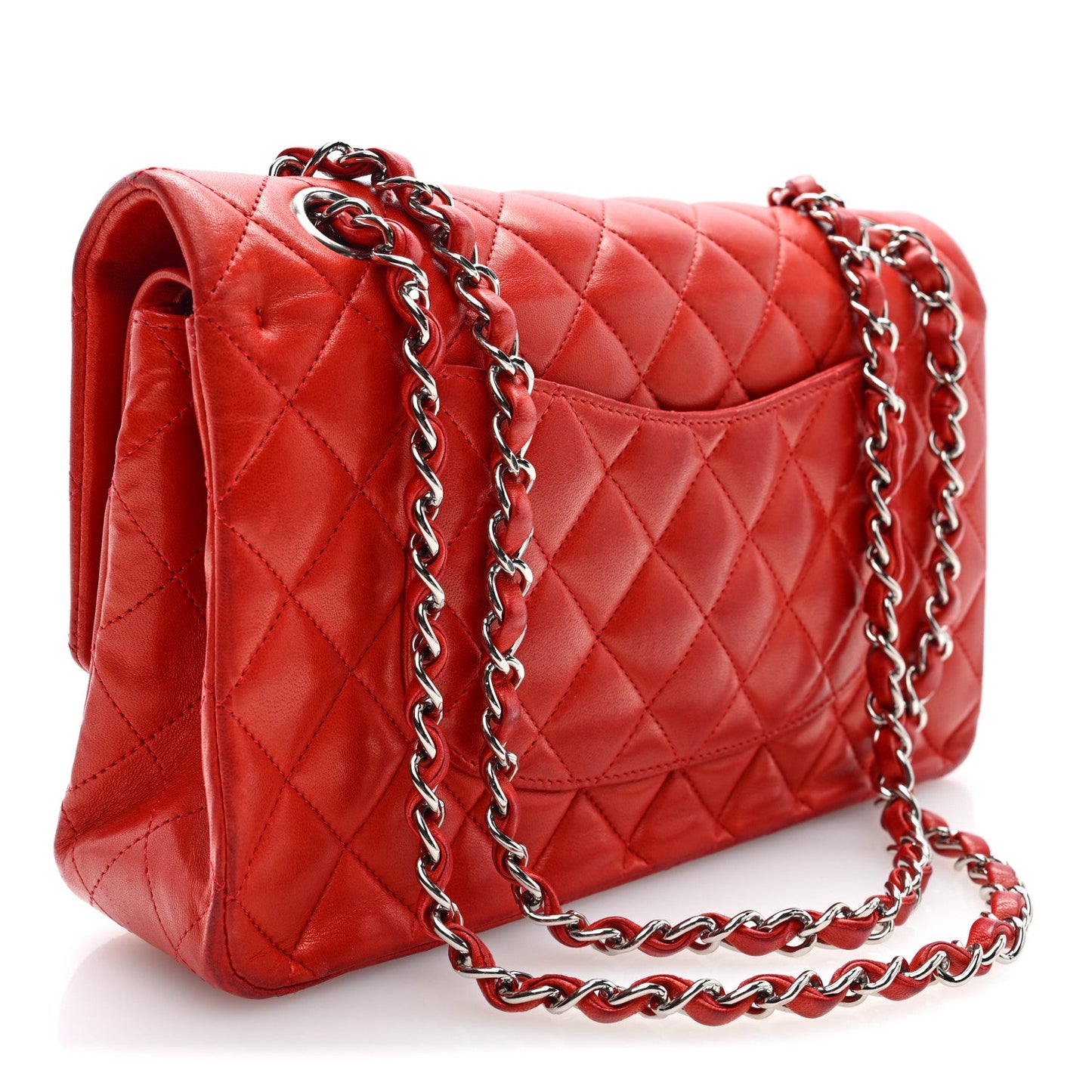 Lambskin Quilted Medium Double Flap Red