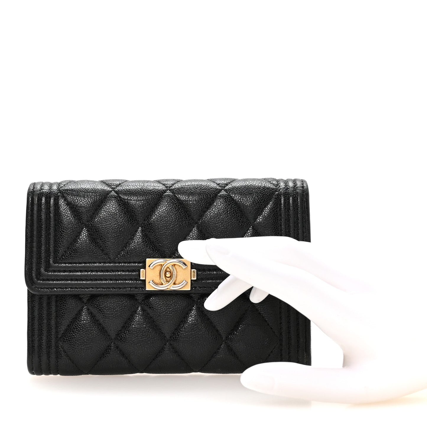 Caviar Quilted Medium Boy Flap Wallet Black