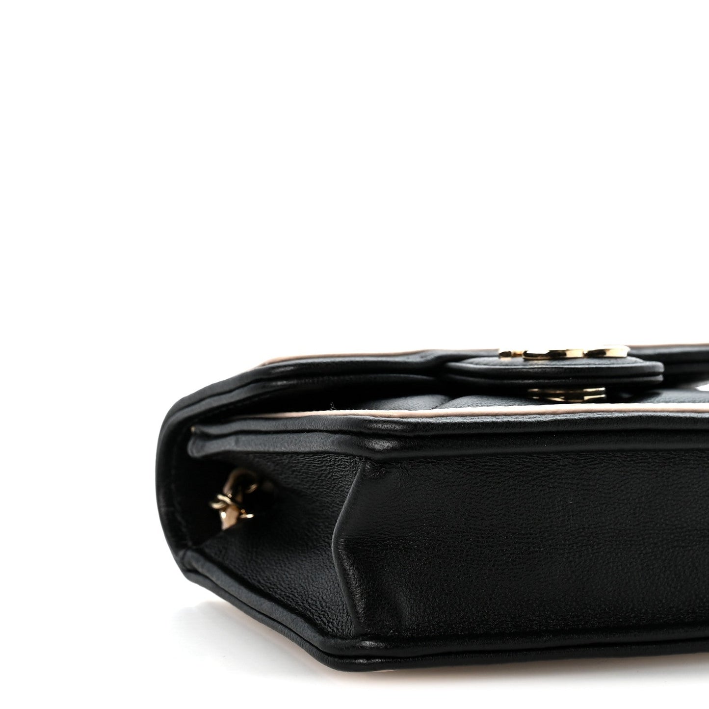 Lambskin Quilted Flap Clutch On Chain Black Beige