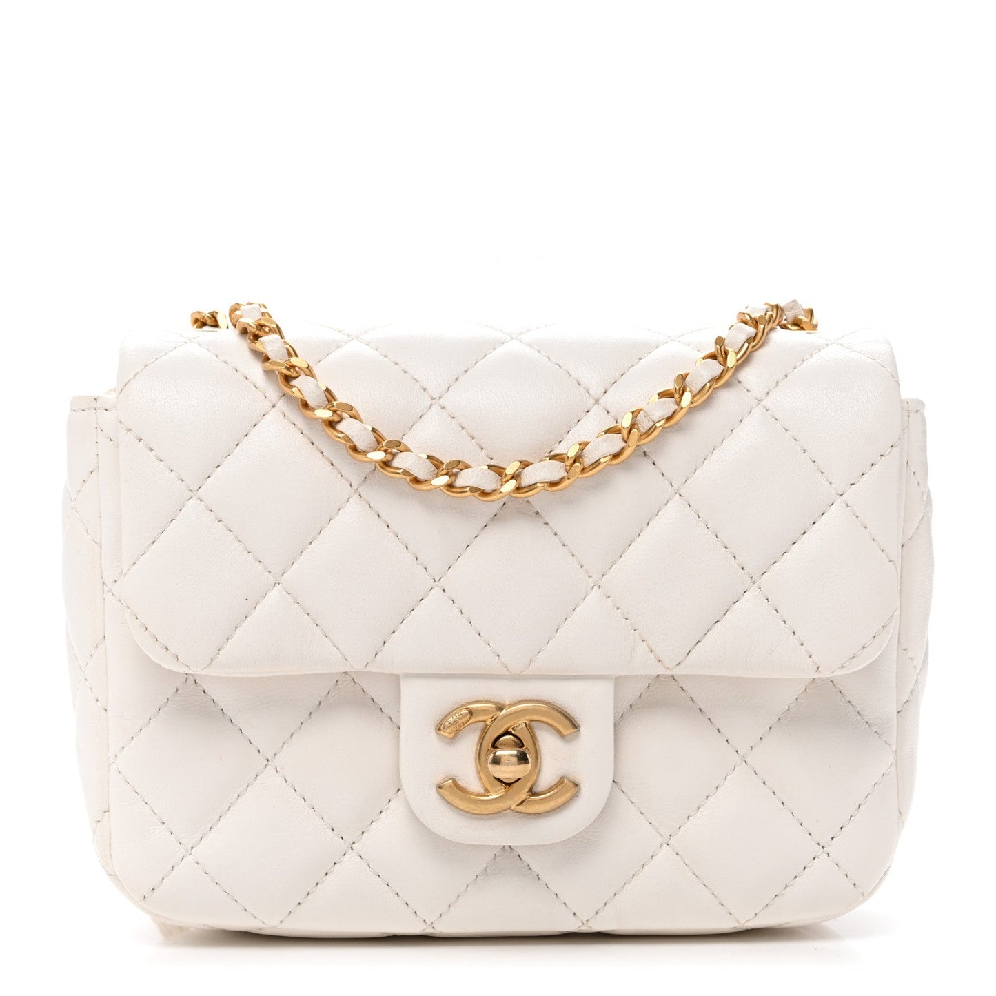 Lambskin Enamel Quilted Mini Coco Hearts Square Flap White