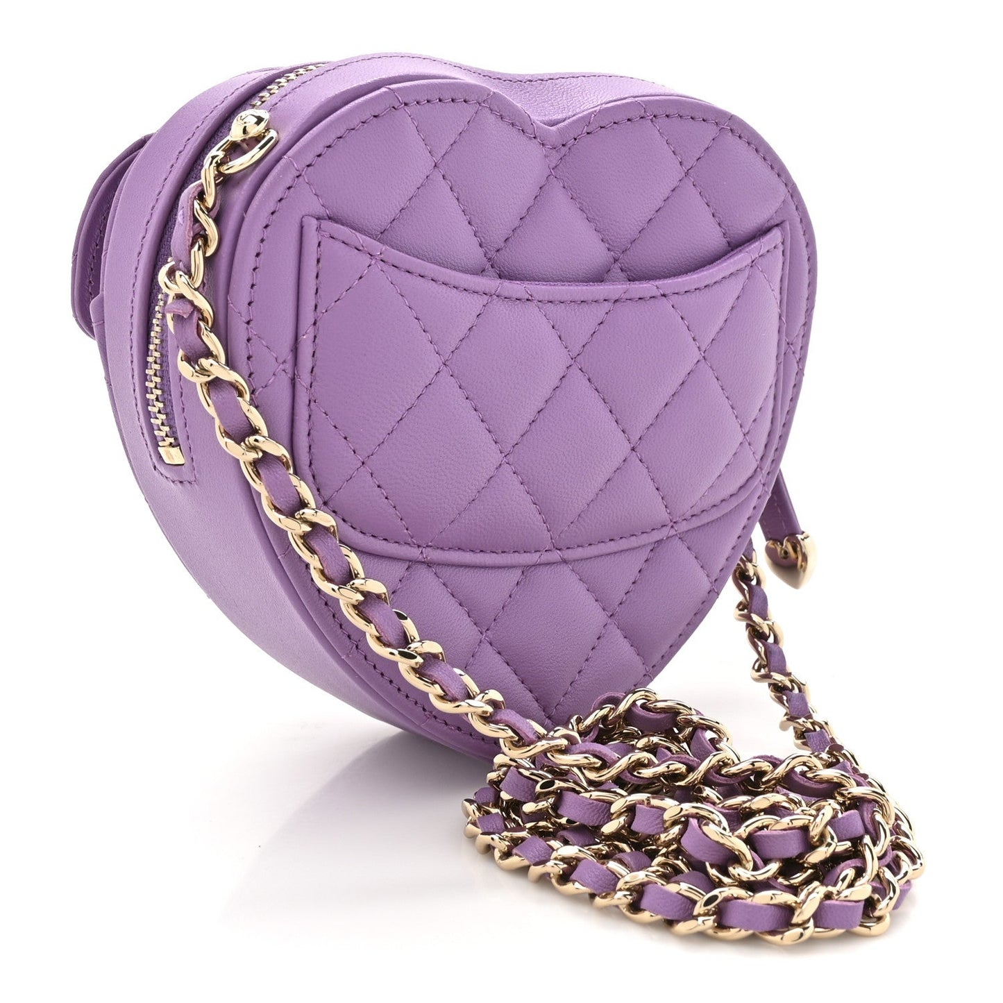 Lambskin Quilted CC In Love Heart Clutch With Chain Purple