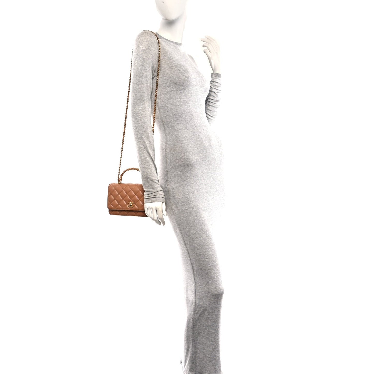 Shiny Caviar Quilted Pick Me Up Wallet On Chain WOC Beige