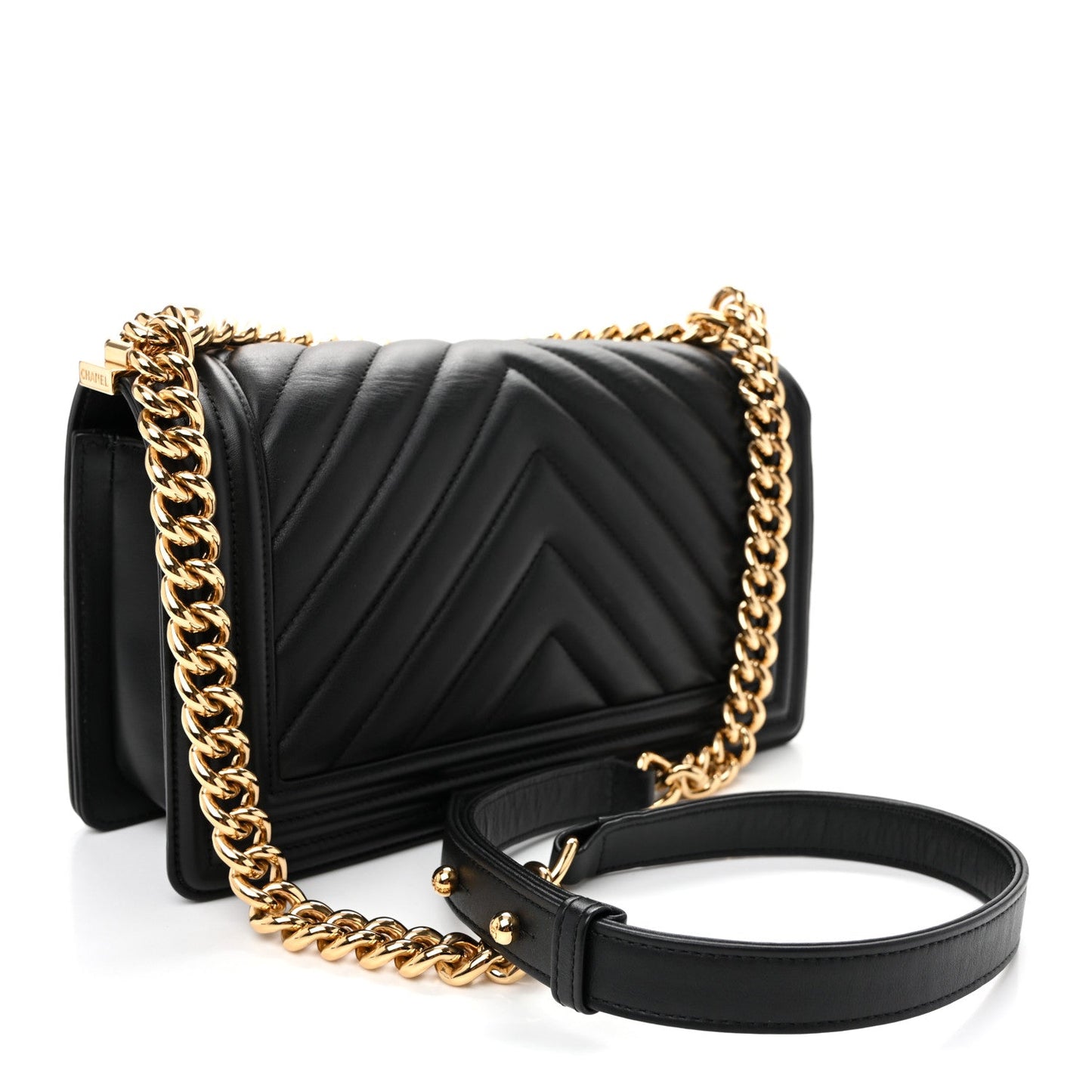 Lambskin Chevron Quilted Medium Boy Flap Black