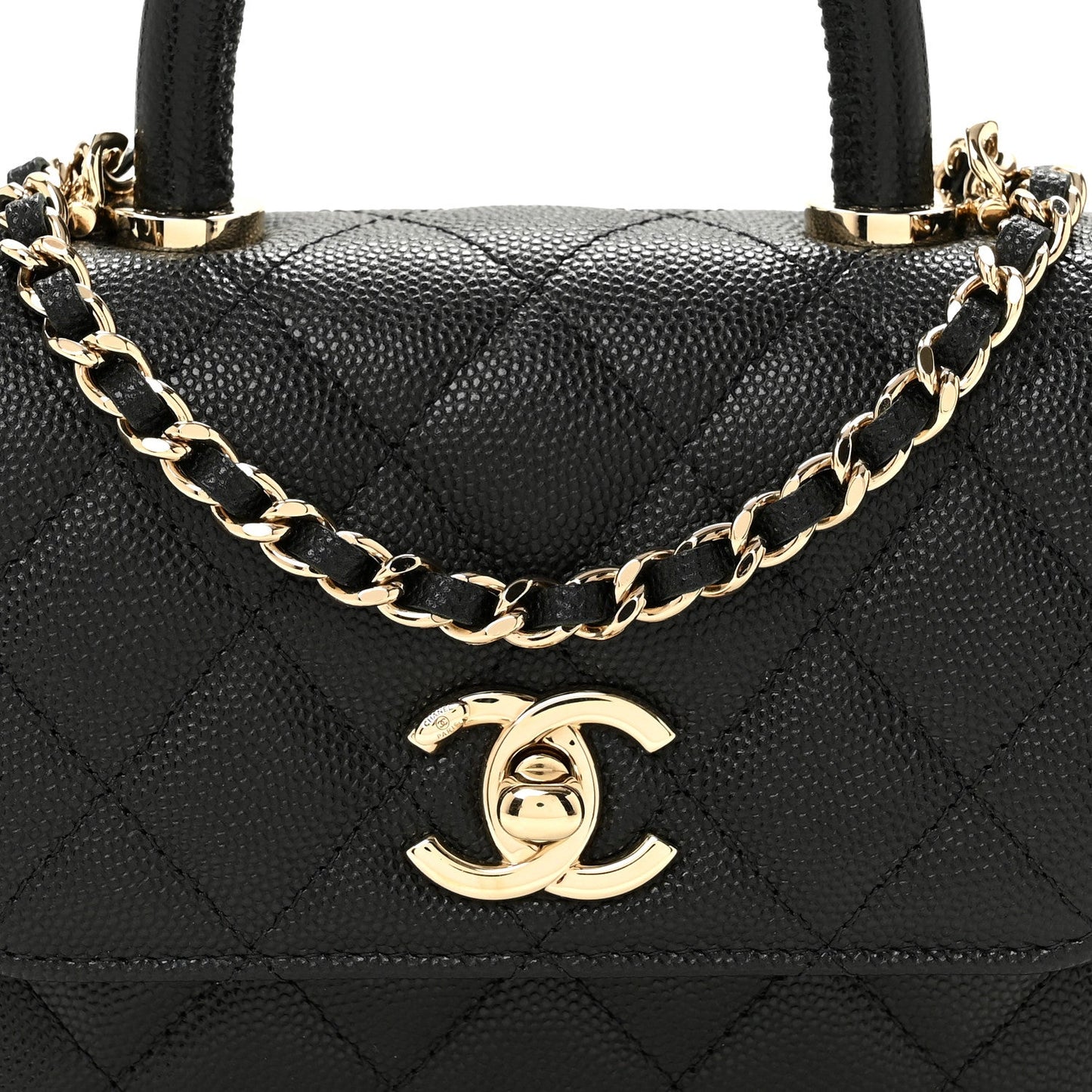 Caviar Quilted Coco Handle Clutch With Chain Black