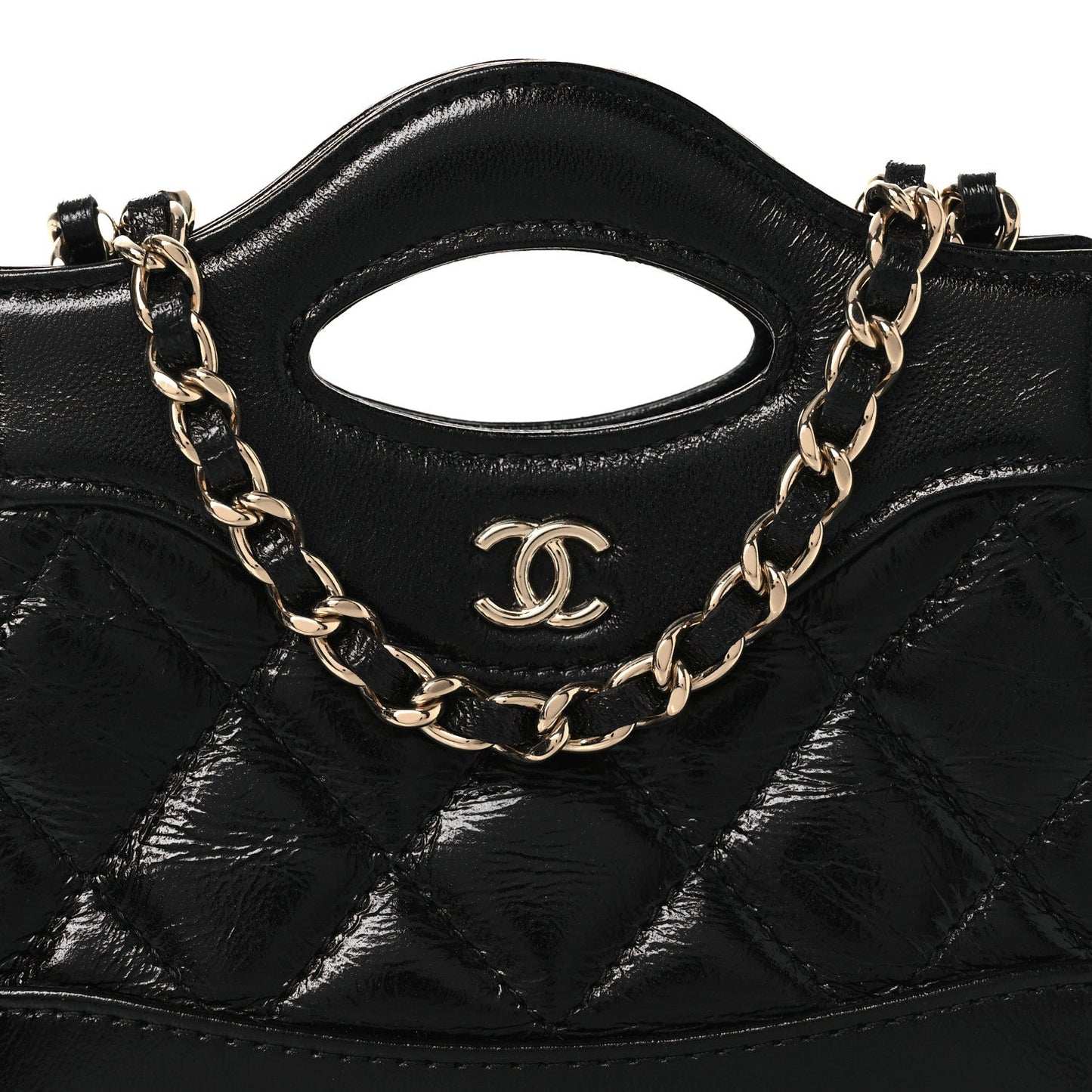 Shiny Lambskin Quilted Micro 31 Clutch With Chain Black