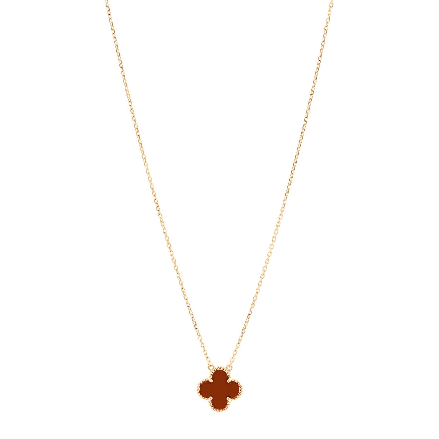 18K Yellow Gold Carnelian Vintage Alhambra Pendant Necklace