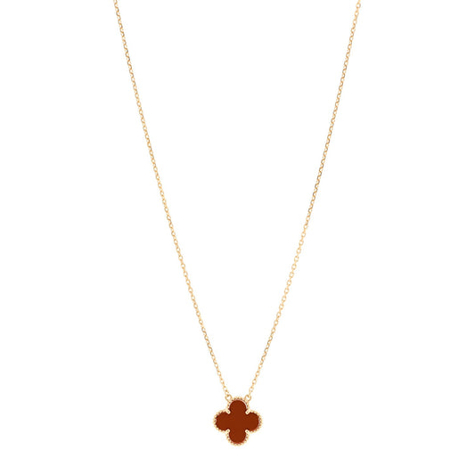 18K Yellow Gold Carnelian Vintage Alhambra Pendant Necklace