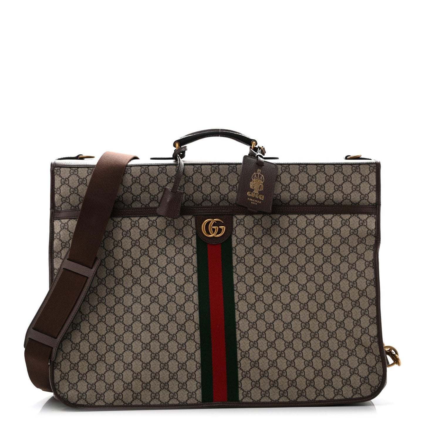 GG Supreme Monogram Textured Dollar Calfskin Web Ophidia Savoy Garment Bag Beige Ebony New Acero