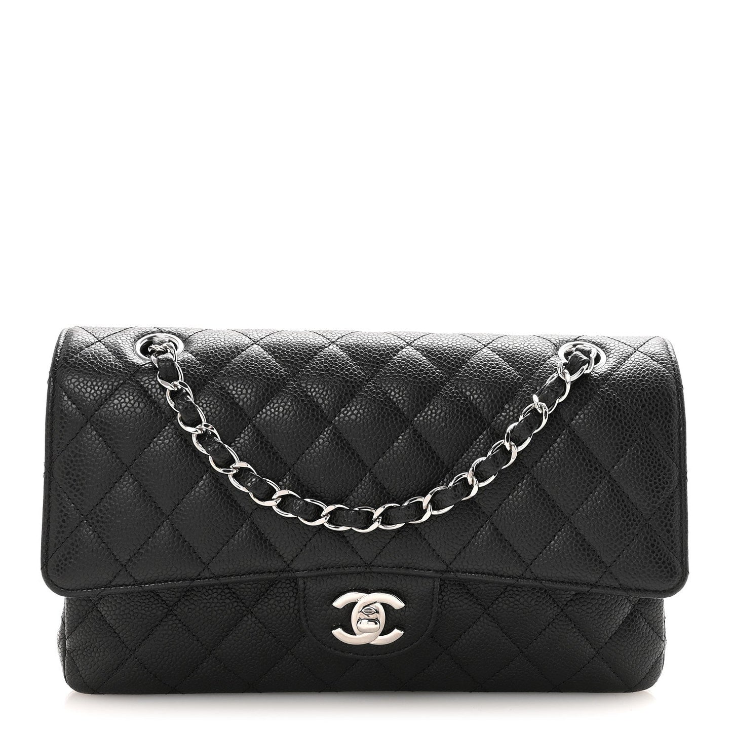 Caviar Quilted Medium Double Flap Black