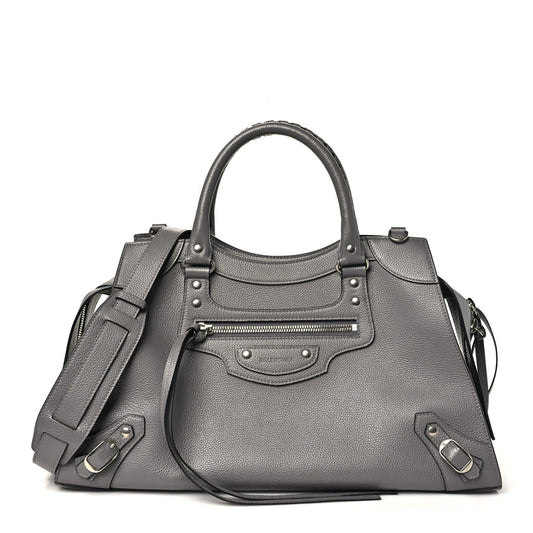 Grained Calfskin Neo Classic Silver Hardware Medium City Dark Grey
