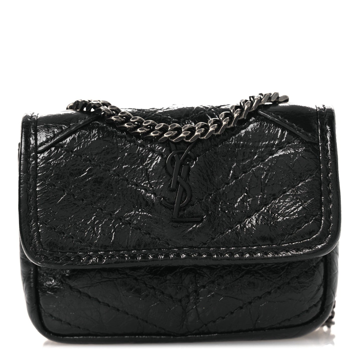 Crinkled Calfskin Matelasse Monogram Niki Airpods Holder Micro Bag Black