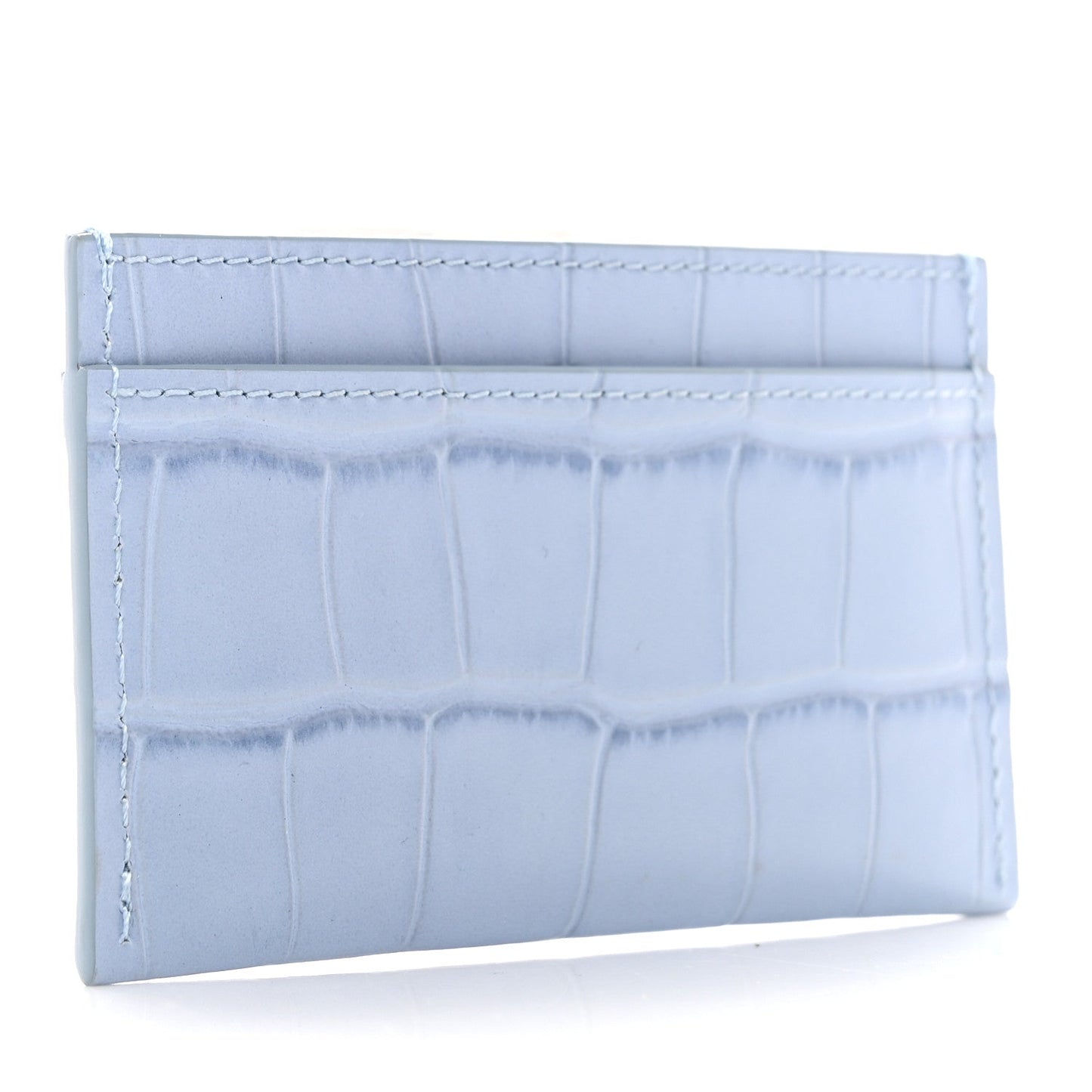 Calfskin Crocodile Embossed Crococo Card Holder Light Blue