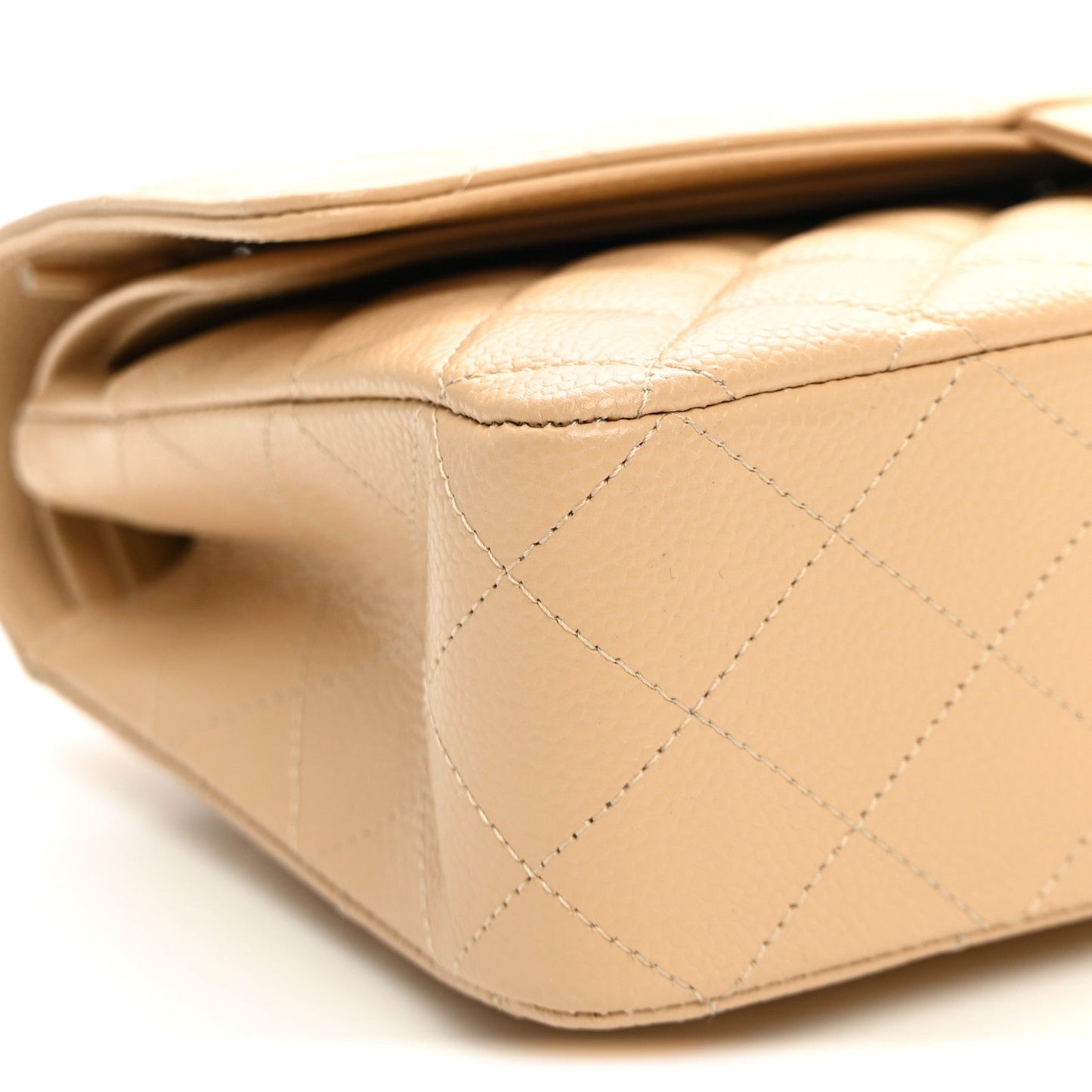 Caviar Quilted Medium Double Flap Beige