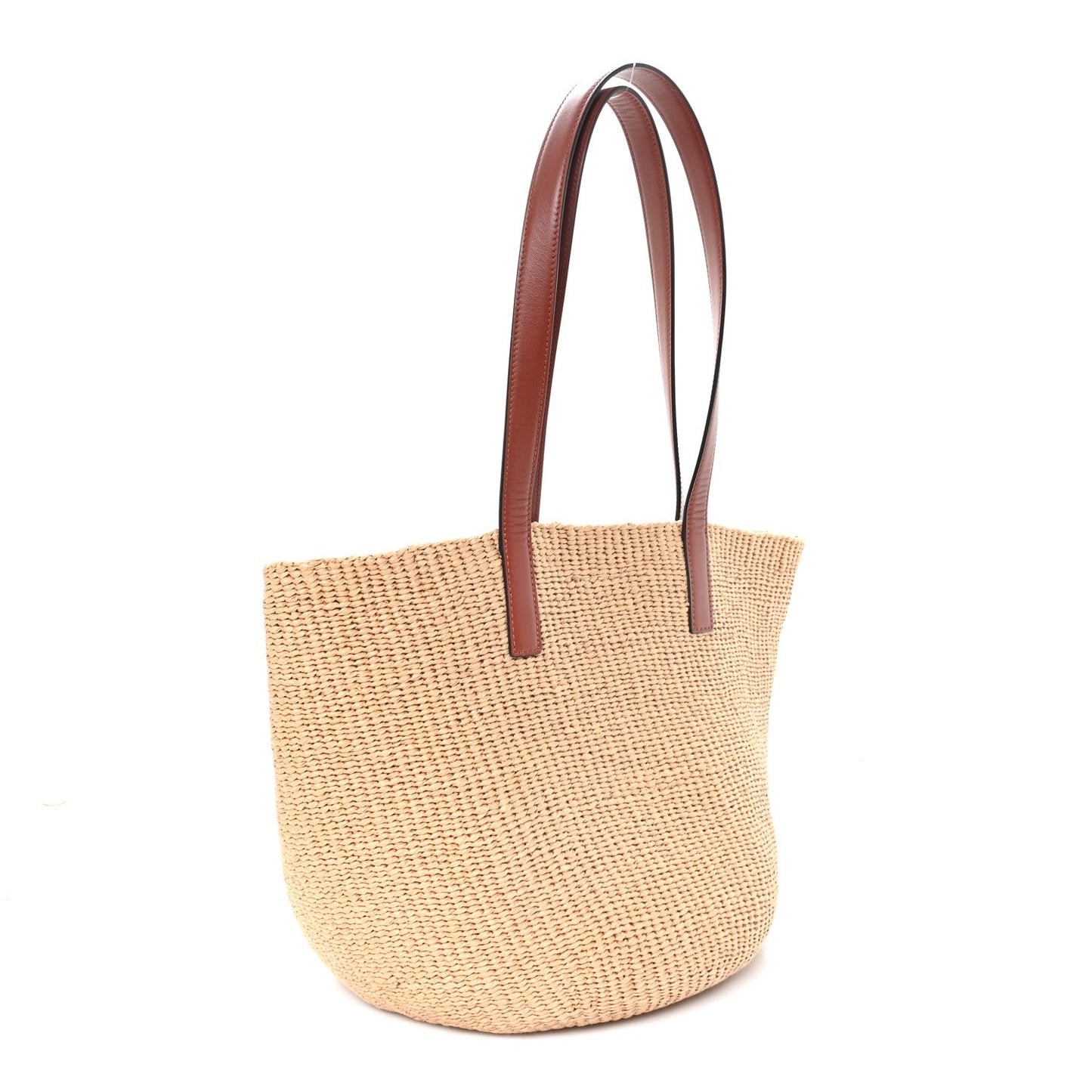Raffia Calfskin Horse Medal Large Basket Tote Sepia Brown