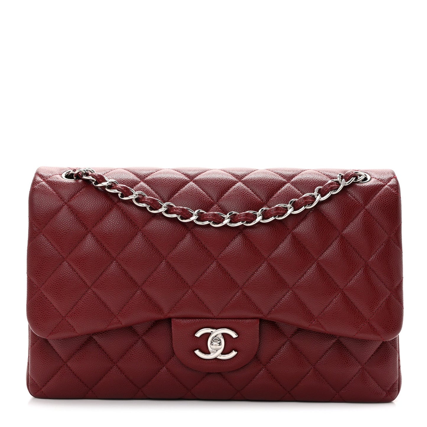 Caviar Quilted Jumbo Double Flap Burgundy