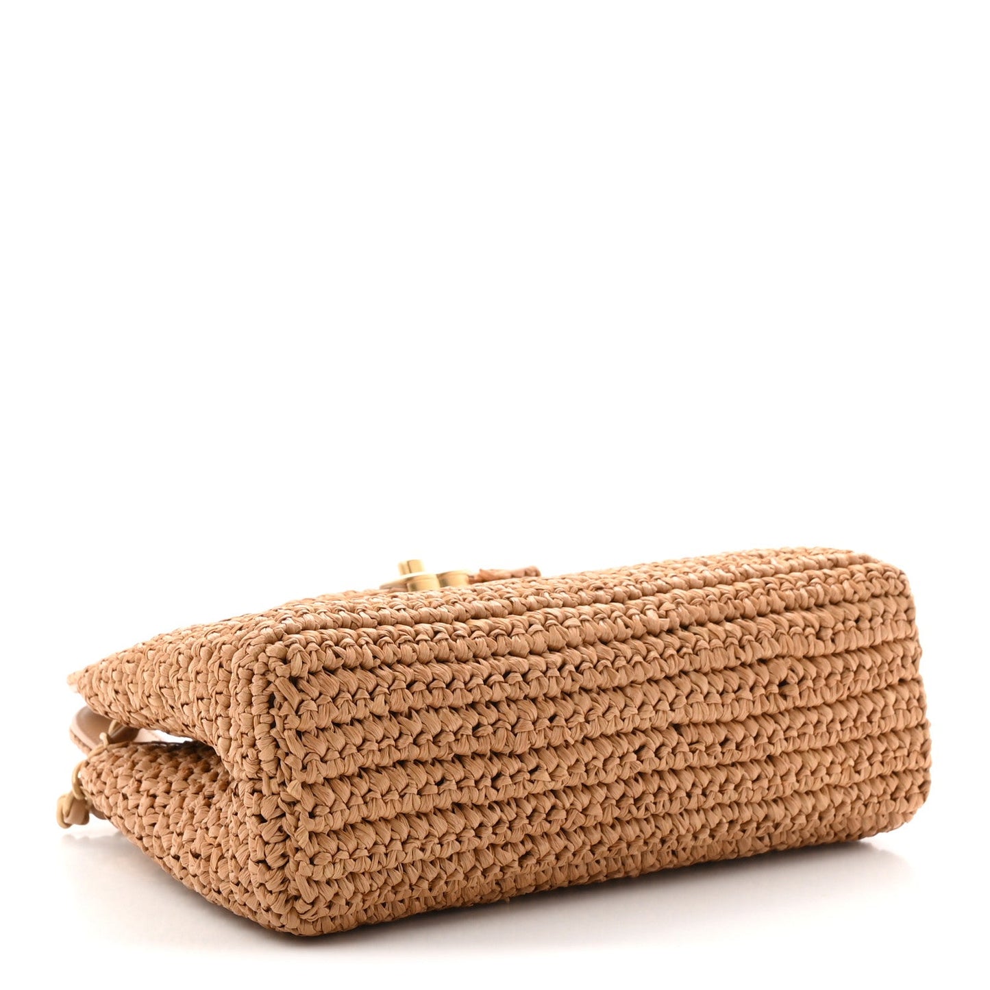 Braided Raffia Nano Kelly Flap Bag Dark Beige