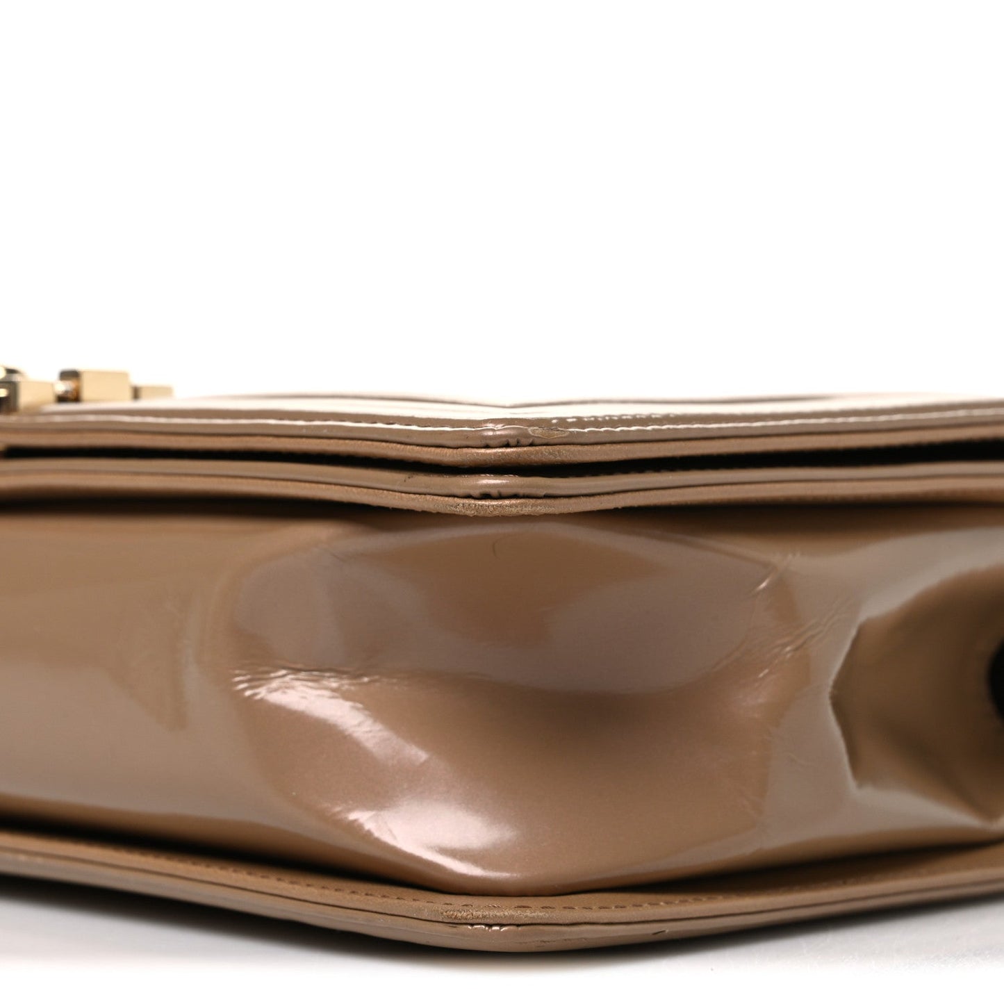 Iridescent Glazed Calfskin Quilted New Medium Boy Flap Dark Beige