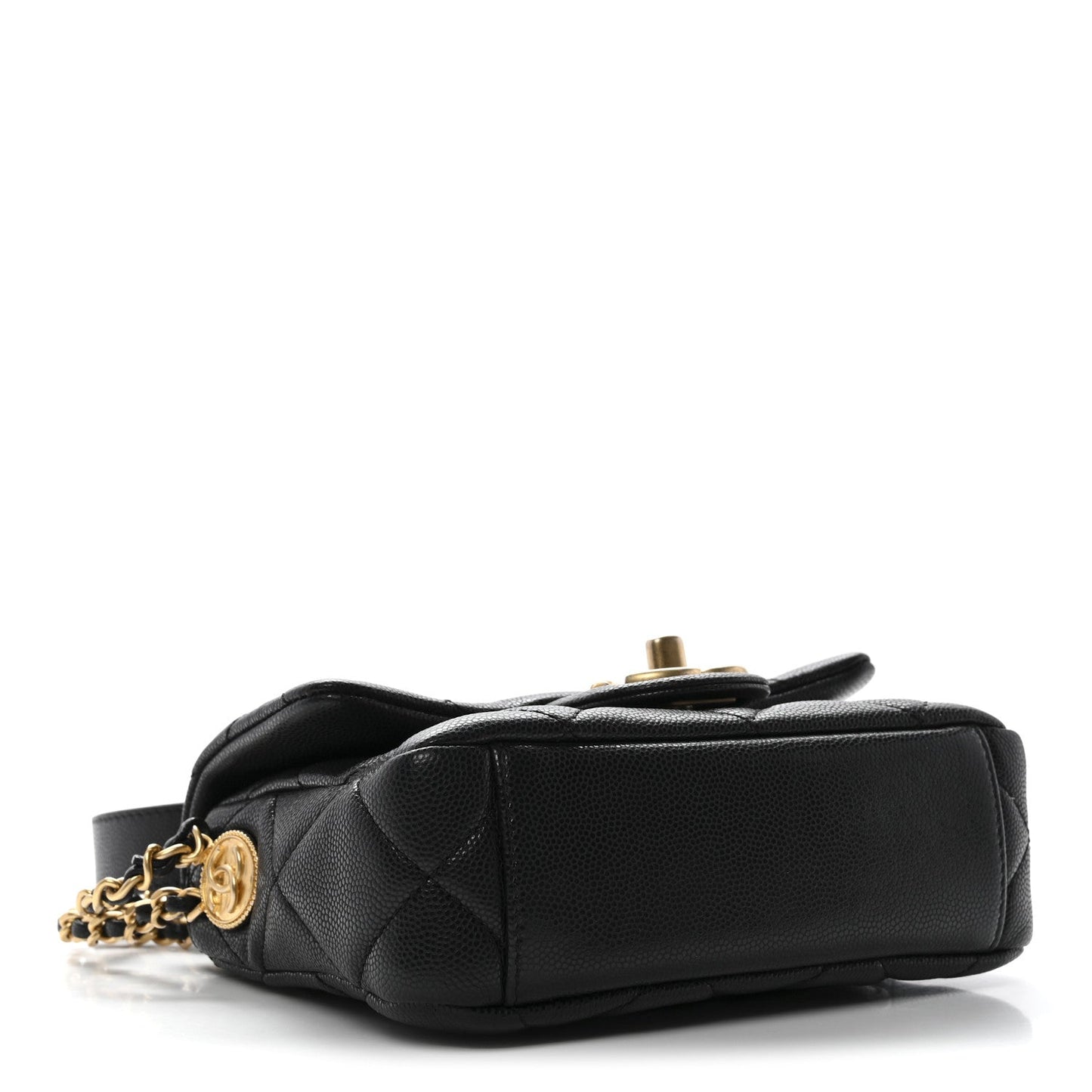 Caviar Quilted Mini Twist Your Buttons Flap Black