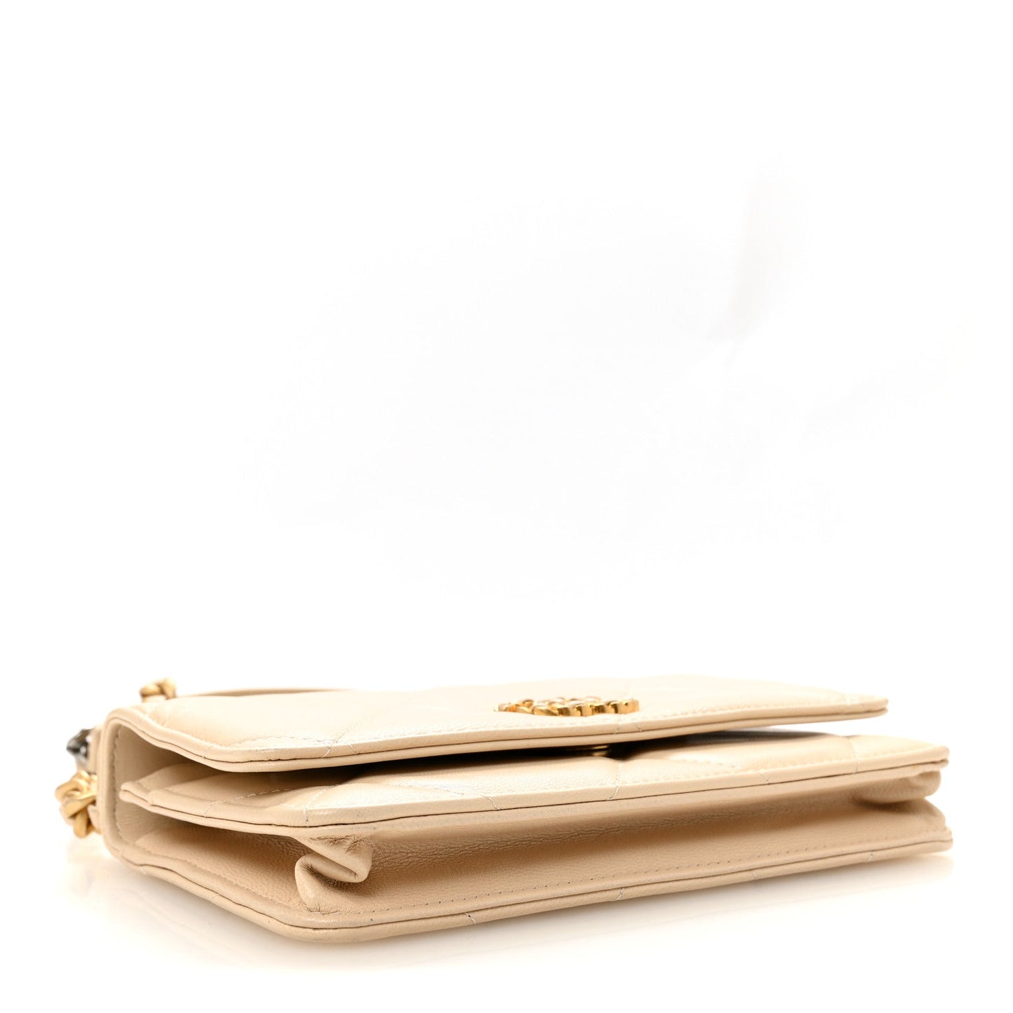 Lambskin Quilted Chanel 19 Wallet On Chain WOC Beige