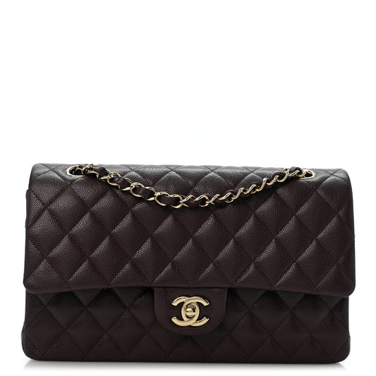 Caviar Quilted Medium Double Flap Dark Brown