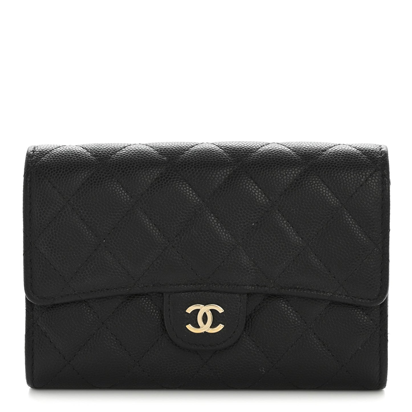 Caviar Quilted Medium Flap Wallet Black