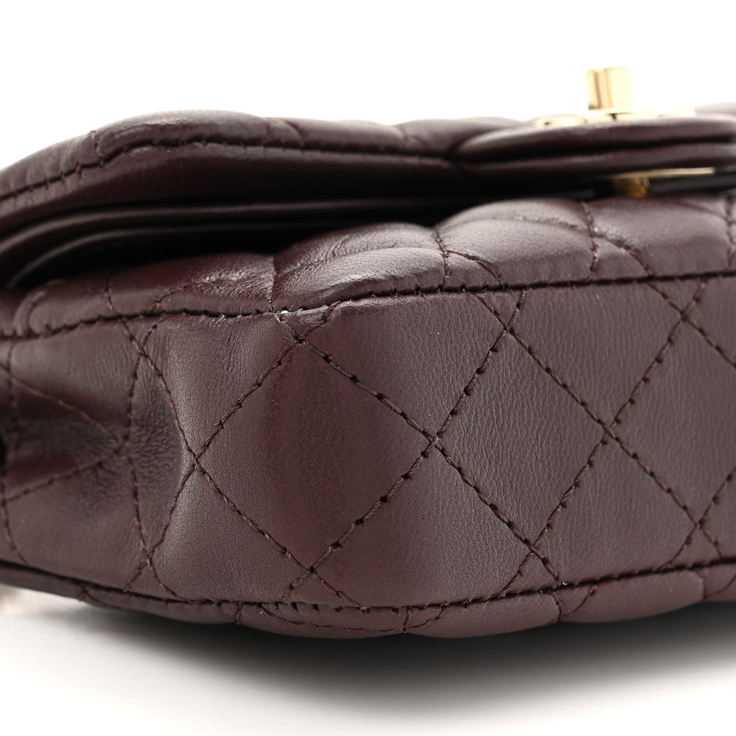 Lambskin Quilted Mini Flap Bag Charm With Hook Dark Brown