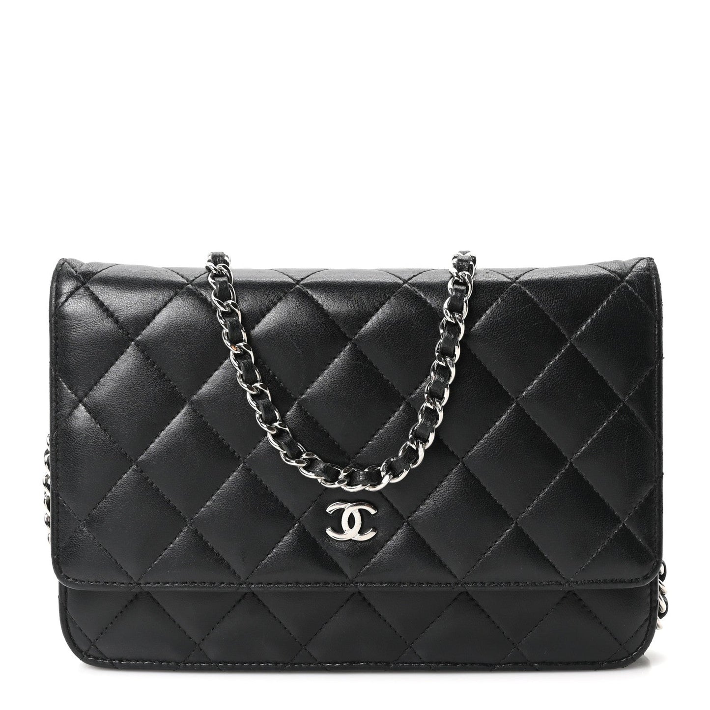 Lambskin Quilted Wallet On Chain WOC Black