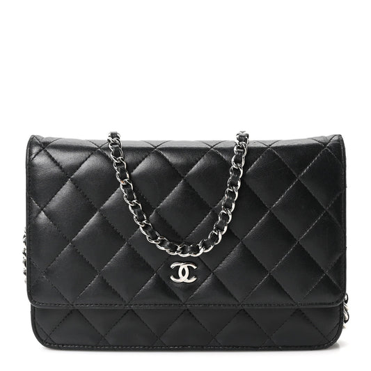 Lambskin Quilted Wallet On Chain WOC Black